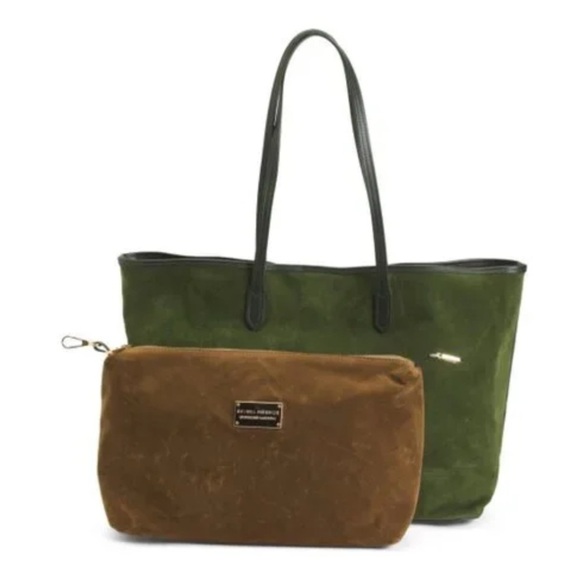 DIVINA FIRENZE  Italian Leather/ Suede Green Tote Bag 2 Piece - Picture 1 of 6